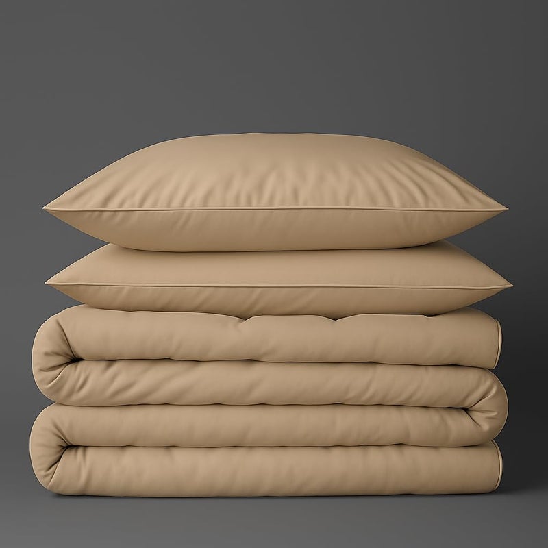 Peru Pima 415 Thread Count Percal Full/Queen Duvet Cover Set - 100% Peruvian Pima Cotton, 3 Piece (1 Cover, 2 Pillowcases) - Cooling, Crisp, Deep Pocket, Hotel Quality Bedding - Latte - Image 1